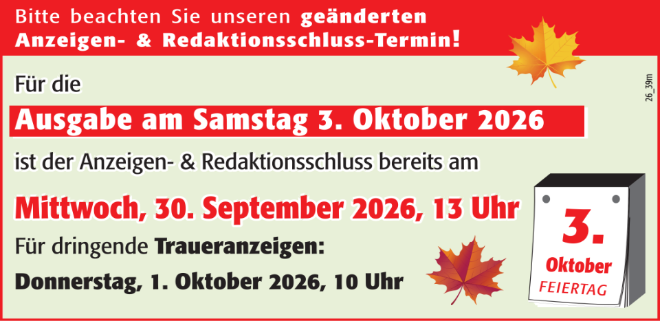 Beitragsbild für geänderter Anzeigen & Redaktionsschluss-Termin